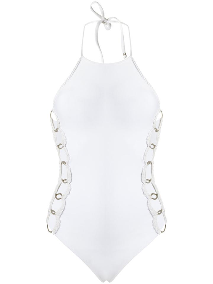Amir Slama Metallic Details Swimsuit - White