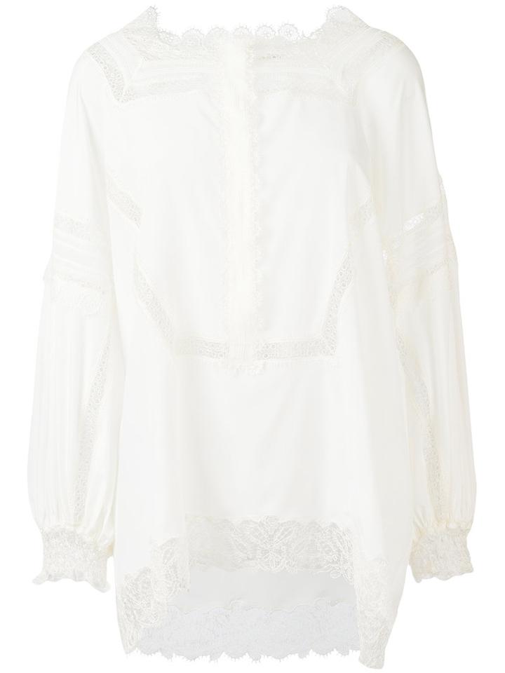 Ermanno Scervino Lace Inserts Blouse, Women's, Size: 46, White, Silk/spandex/elastane