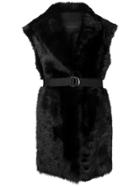 Blancha Belted Fur Gilet - Black