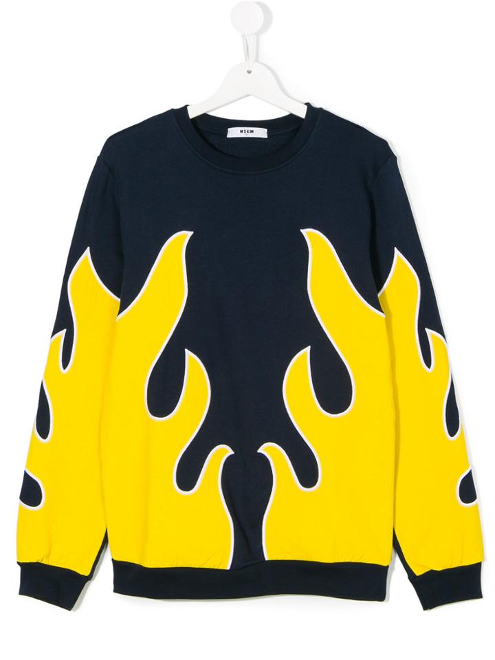 Msgm Kids Fire Print Sweatshirt - Blue