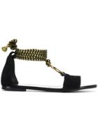 Stella Luna Cord Ring Sandals - Black