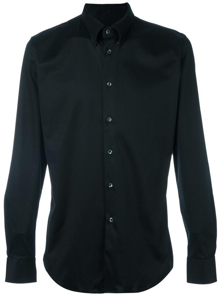 Giorgio Armani Concealed Button-down Shirt, Men's, Size: 38, Black, Cotton