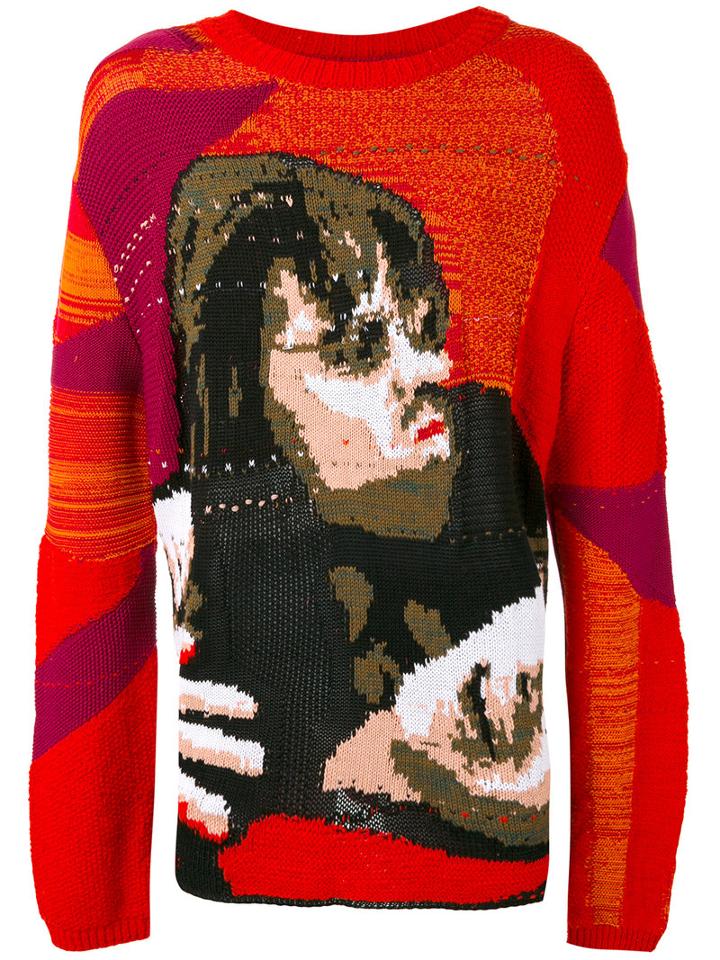 Off-white Face Pattern Jumper, Men's, Size: Small, Red, Cotton/polyamide