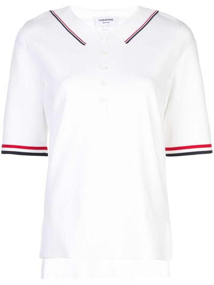 Thom Browne Stripe Detail Polo Shirt - White