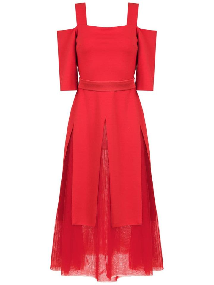 Gloria Coelho Off Shoulder Tulle Dress - Red