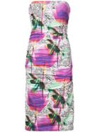 Nicole Miller Fitted Silhouette Strapless Dress - Pink & Purple