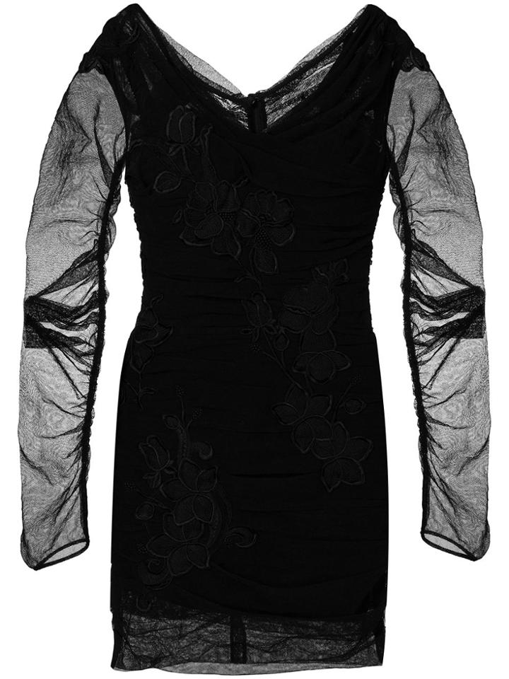 Dolce & Gabbana Floral Embroidered Bodycon Dress - Black