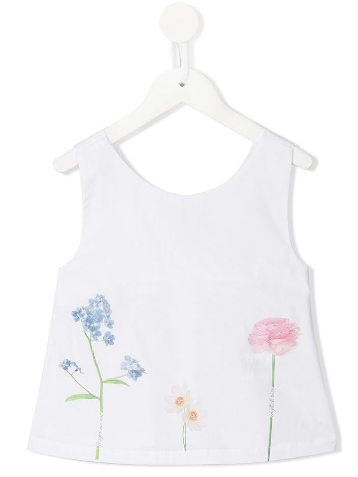 Lapin House - Floral Print Tank Top - Kids - Cotton/spandex/elastane/tactel - 6 Yrs, Girl's, White