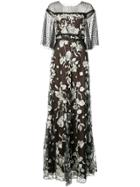 Marchesa Notte Short Sleeve Embroidered Gown - Black