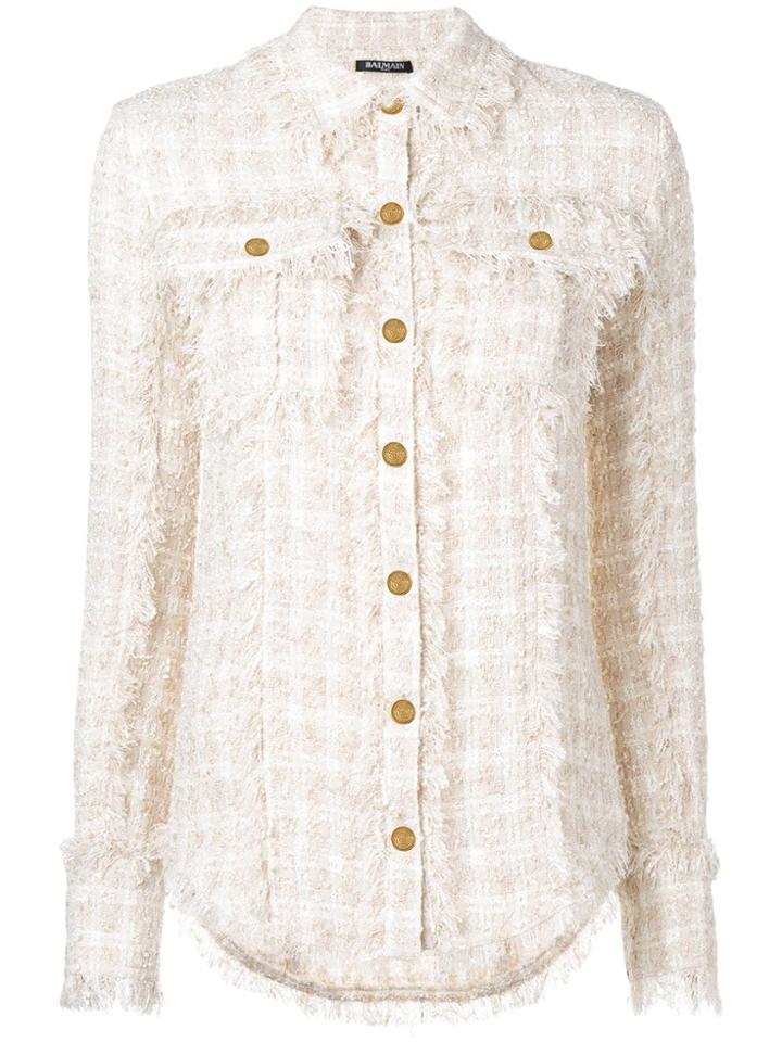Balmain Fringed Tweed Shirt - Neutrals