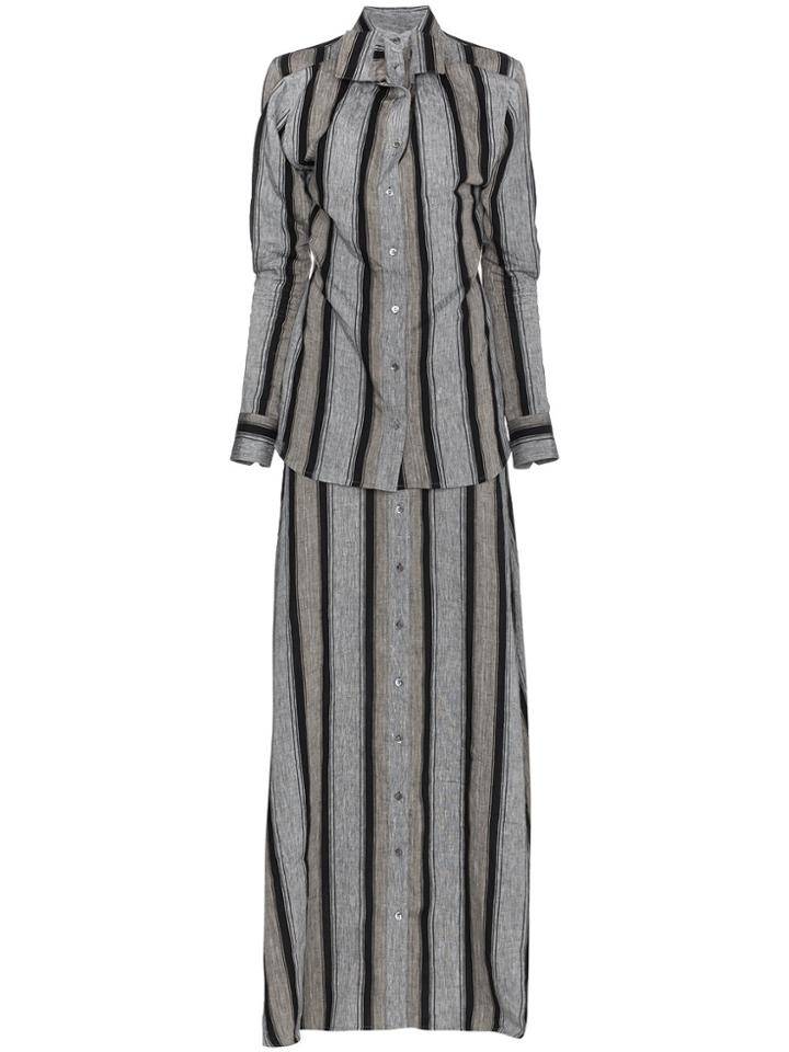 Y / Project Striped Linen Maxi Dress - Grey