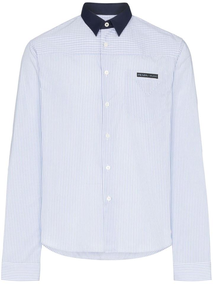 Prada Contrast Piping Striped Shirt - Blue