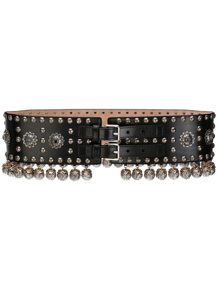 Alexander Mcqueen - Charm Embellished Belt - Women - Leather/brass - 75, Black, Leather/brass