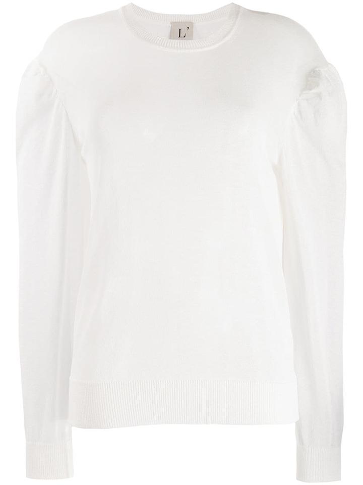 L'autre Chose Gathered Sleeve Knitted Top - White