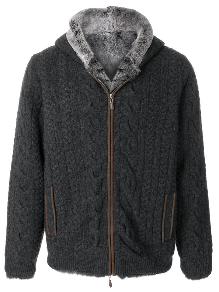 N.peal Lined Cable Cashmere Hoodie - Grey