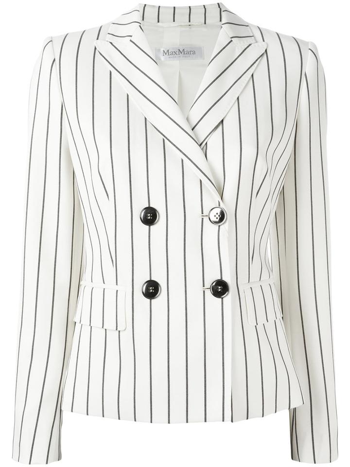 Max Mara Striped Double Breasted Blazer, Women's, Size: 42, White, Virgin Wool/spandex/elastane/acetate