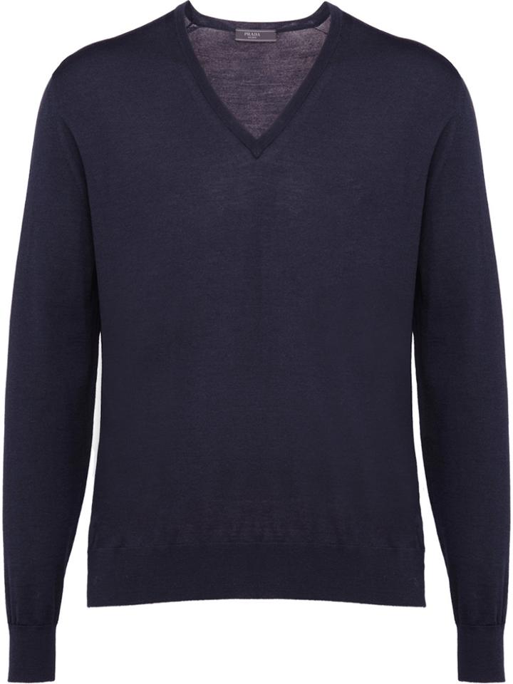 Prada Knitted V-neck Sweater - Blue