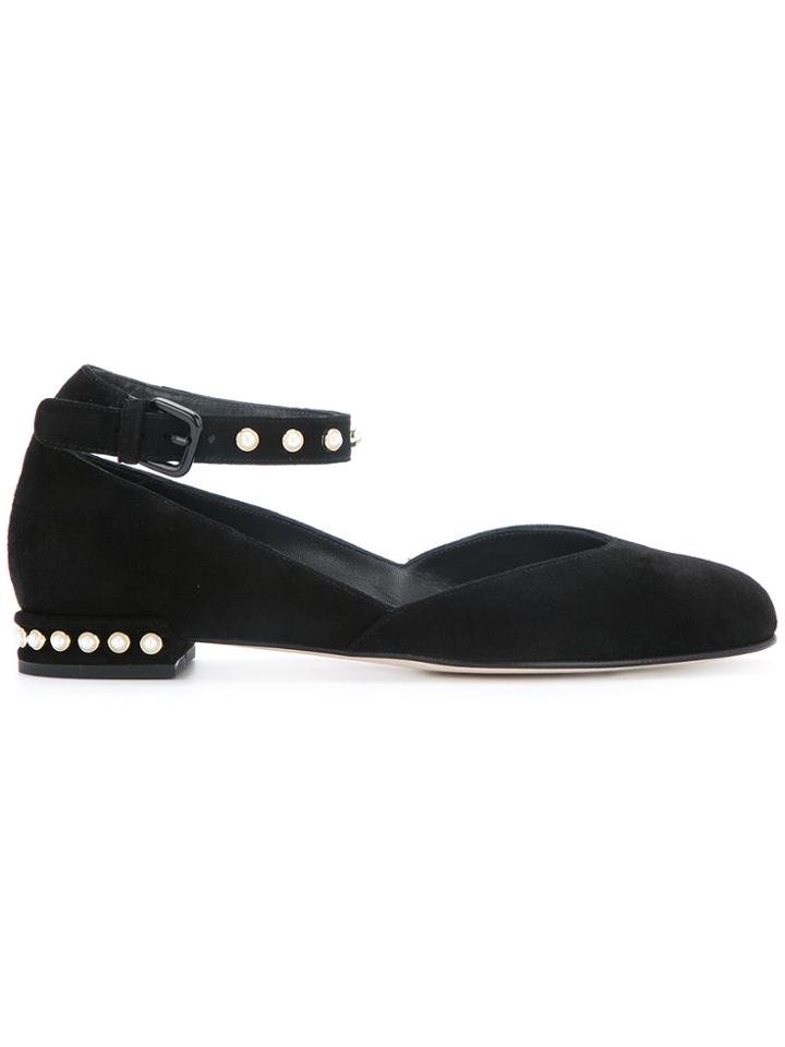 Stuart Weitzman Pearl Embellished Ballerinas - Black