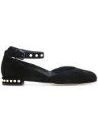 Stuart Weitzman Pearl Embellished Ballerinas - Black