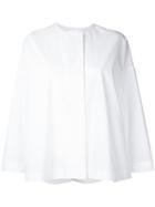 Enföld - Cropped Sleeve Collarless Blouse - Women - Cotton/polyester - 38, White, Cotton/polyester
