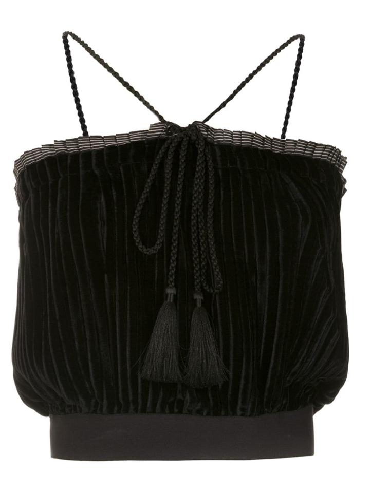 À La Garçonne Velvet Pleated Top - Black