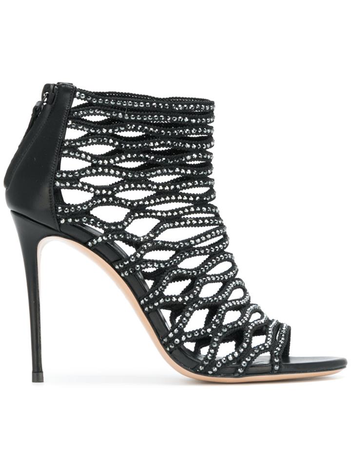 Casadei Crystal-embellished Cage Sandals - Black