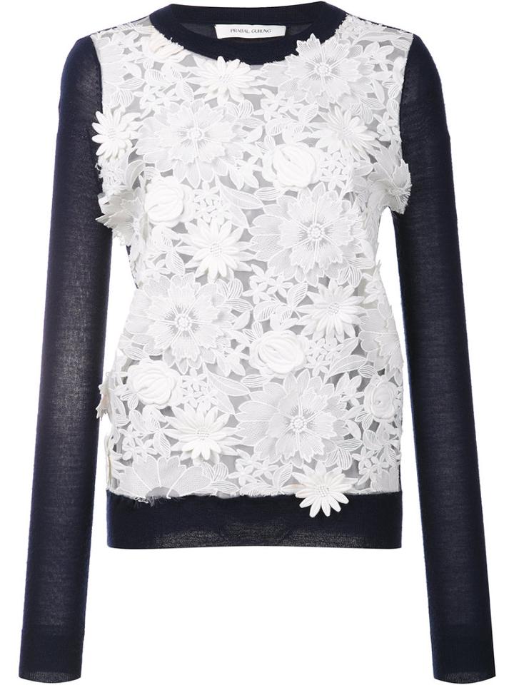 Prabal Gurung Lace Front Jumper, Women's, Size: Large, Blue, Polyester/cashmere