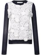 Prabal Gurung Lace Front Jumper, Women's, Size: Large, Blue, Polyester/cashmere