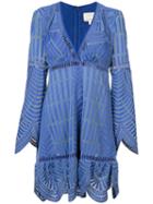 Nicole Miller - Scalloped V-neck Dress - Women - Polyester - 12, Blue, Polyester