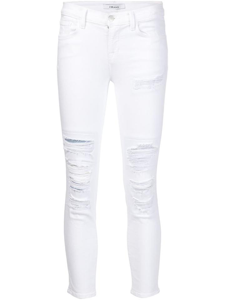 J Brand Distressed Skinny Jeans, Women's, Size: 30, White, Cotton