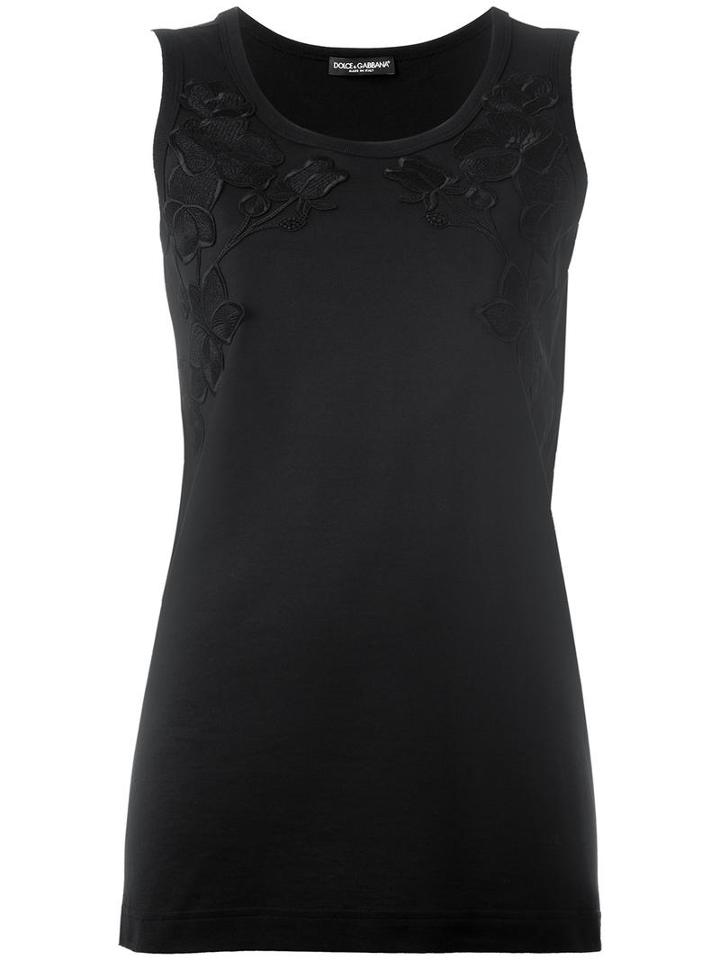 Dolce & Gabbana Rose Embroidered Top, Women's, Size: 44, Black, Cotton/viscose/polyester