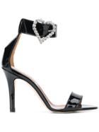 Paris Texas Heart Buckle Sandals - Black