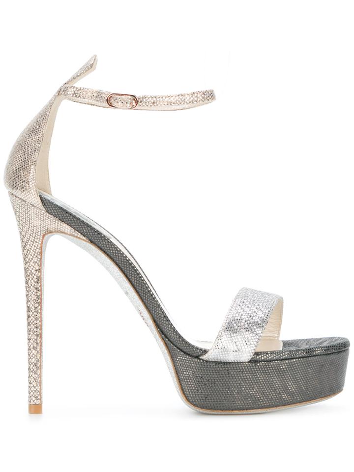René Caovilla Contrast Panel Sandals - Metallic