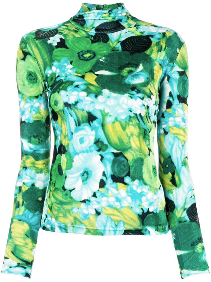 Richard Quinn Floral Print Turtleneck Jumper - Green