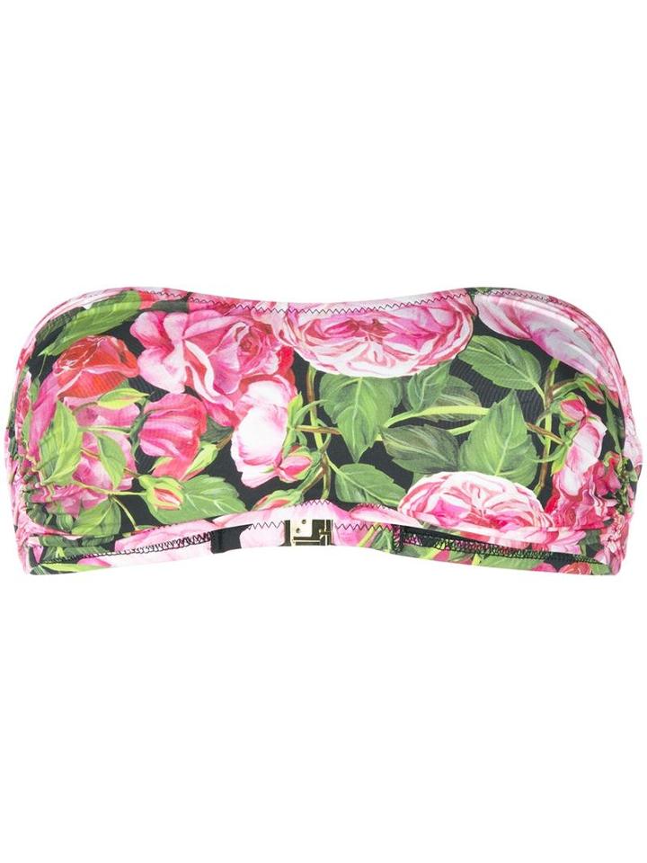 Dolce & Gabbana Rose Print Bandeau Bikini Top, Women's, Size: 1, Pink/purple, Spandex/elastane/polyamide