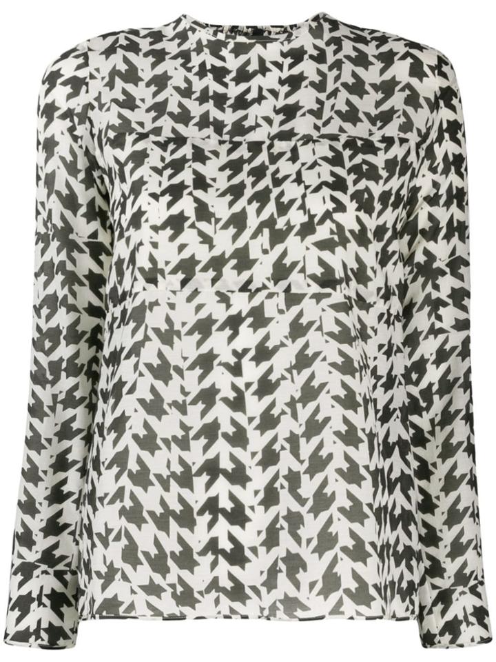 Sara Lanzi Houndstooth Print Blouse - White