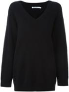 T By Alexander Wang Oversized V-neck Jumper, Women's, Size: Large, Black, Cashmere/wool