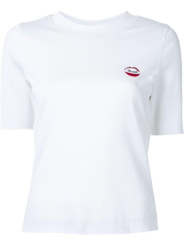 Muveil Chest Embroidery Knit T-shirt, Women's, Size: 38, White, Cotton/polyester