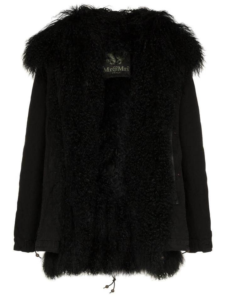 Mr & Mrs Italy Shearling Trimmed Hooded Parka - Black