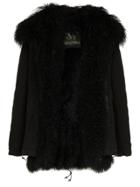 Mr & Mrs Italy Shearling Trimmed Hooded Parka - Black