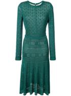 Oscar De La Renta Scallop Trim Knit Dress - Green