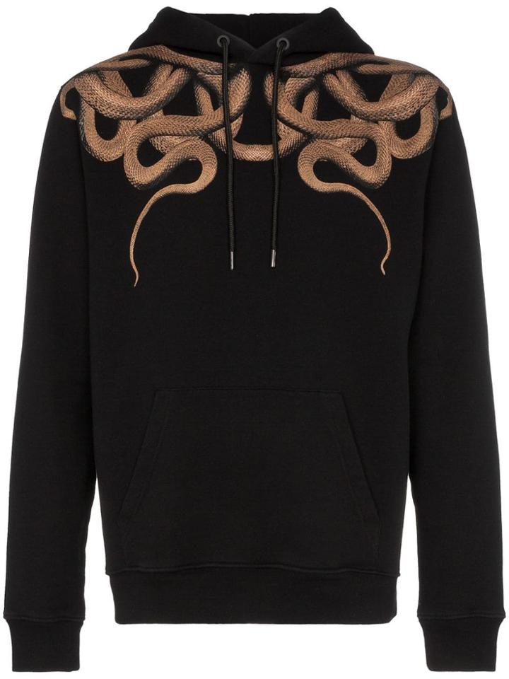 Marcelo Burlon County Of Milan Cotton Snakes Drawstring Hoodie - Black