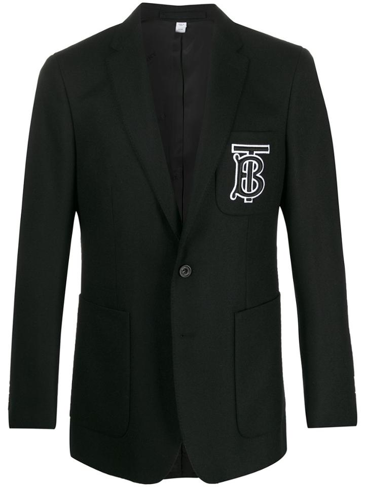 Burberry Logo Patch Single Breasted Blazer - Black