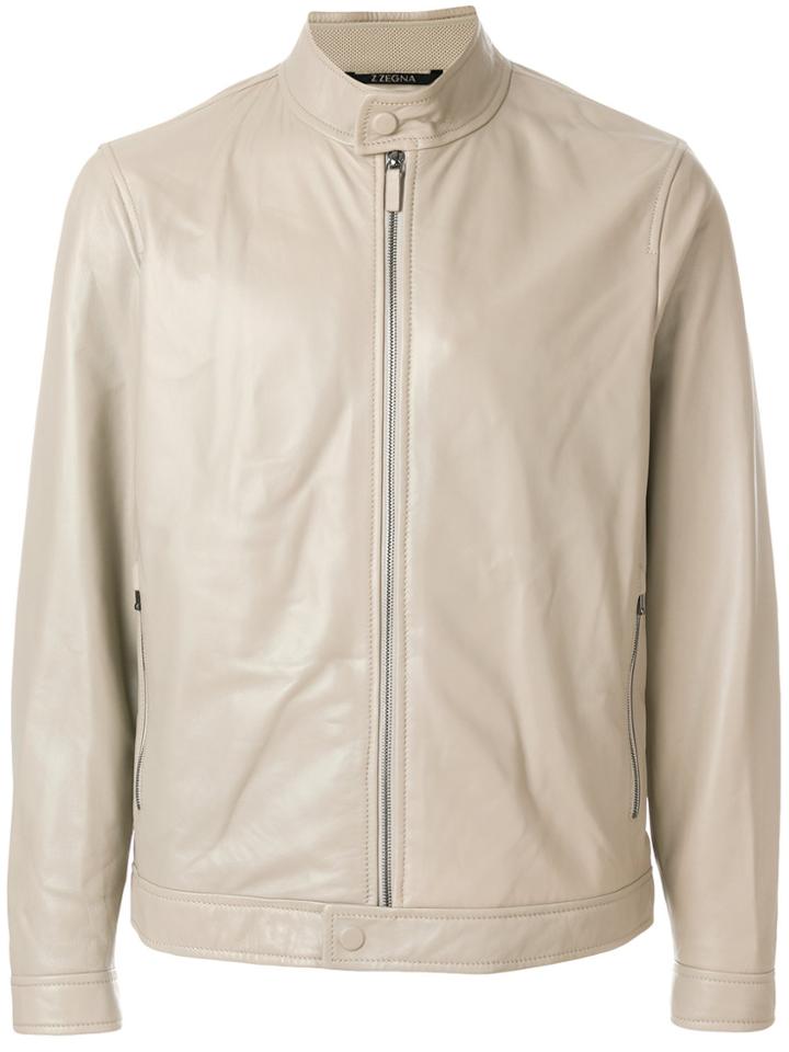 Z Zegna Zipped Biker Jacket - Nude & Neutrals