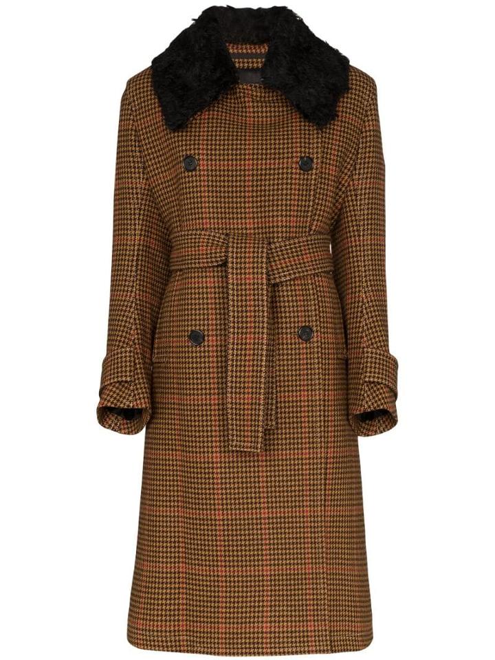 Wales Bonner Houndstooth Checked Coat - Brown