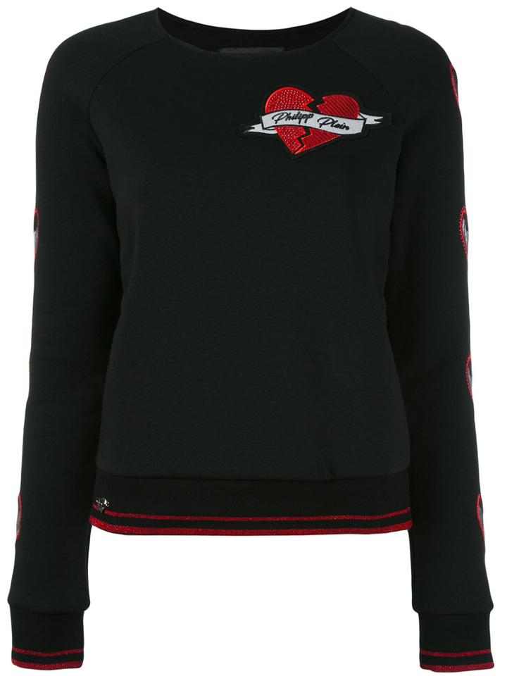 Philipp Plein - Heart Patch Top - Women - Cotton/polyester - Xs, Black, Cotton/polyester