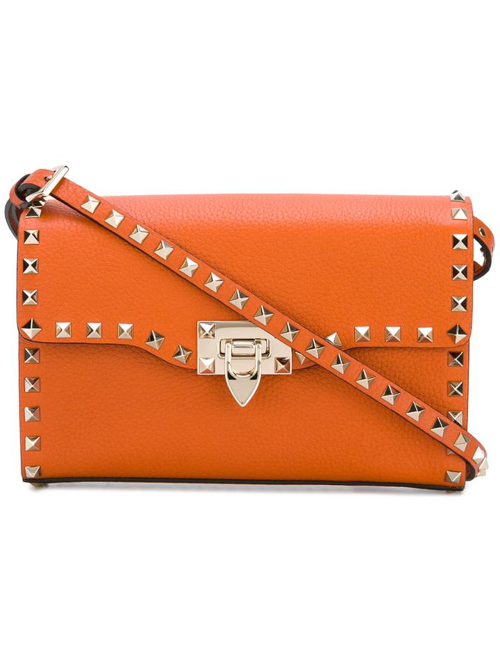 Valentino Rockstud Rolling Rectangular Shoulder Bag, Women's, Yellow/orange, Leather