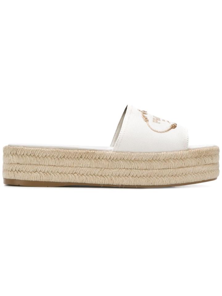 Prada Logo Embroidered Espadrille Slides - White