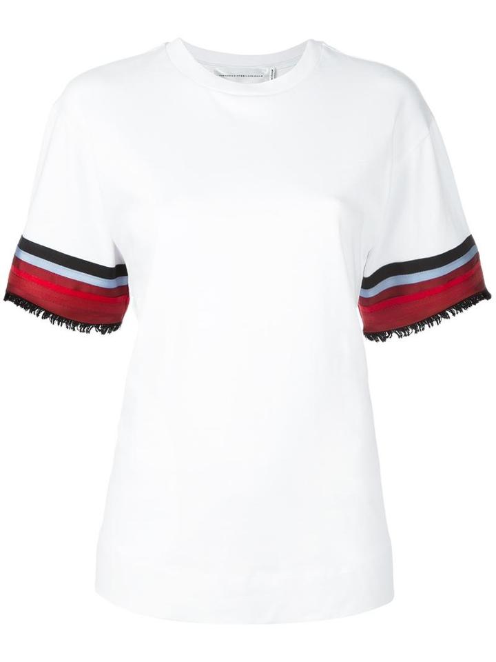 Victoria Victoria Beckham Striped Sleeves Frayed Trim Blouse, Women's, Size: Small, White, Cotton/polyester