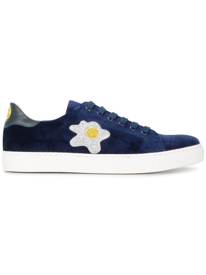 Anya Hindmarch Blue Velvet Glitter Appliqué Sneakers